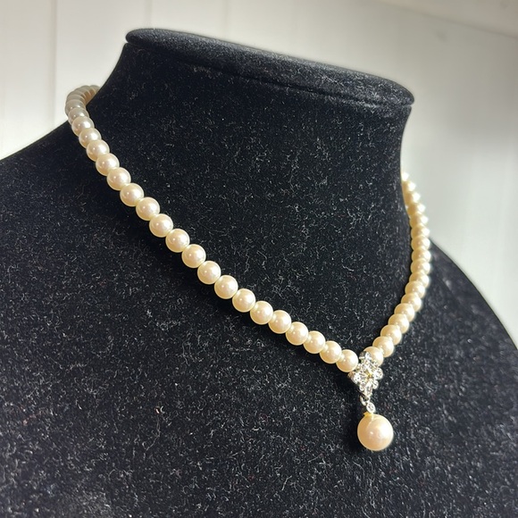 Carolee Pearl and Rhinestone Drop Necklace - Picture 3 of 8